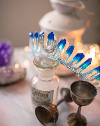 Diadème de couronne en résine de Quartz cristal - Casque magique marin avec fleurs pressées cristaux de résine claire et lune 1