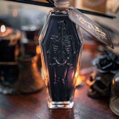 Diffuseur de roseaux de cercueil - décor à la maison - arôme d'halloween - bouteille en verre de crâne