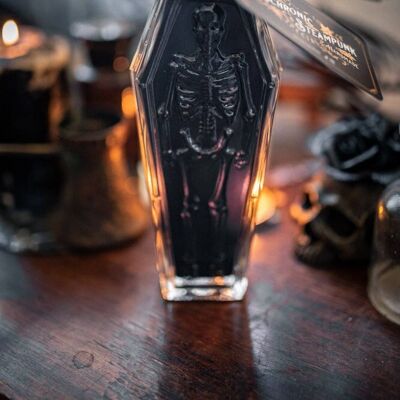 Diffuseur de roseaux de cercueil - décor à la maison - arôme d'halloween - bouteille en verre de crâne