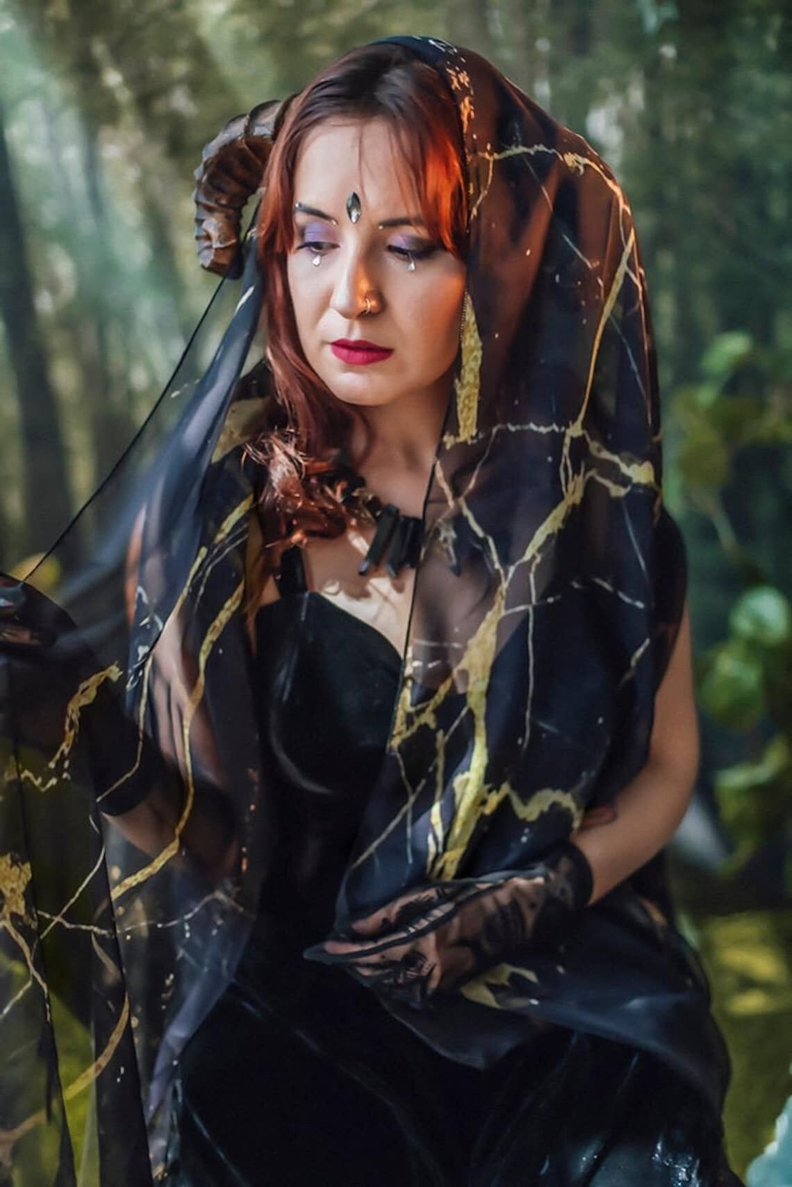 Sciarpa Malachite Marmo Nero Foulard natura pietra oro__