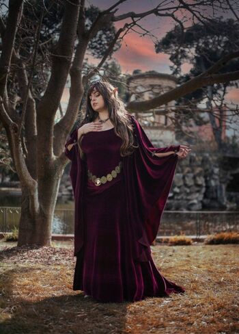 Robe celtique elfique en velours rouge bordeaux Costume de fae médiéval __ 2