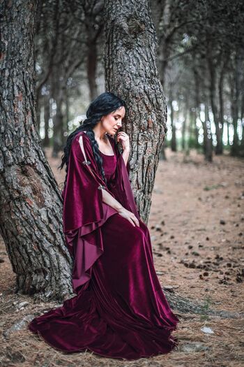 Robe celtique elfique en velours rouge bordeaux Costume de fae médiéval __ 4