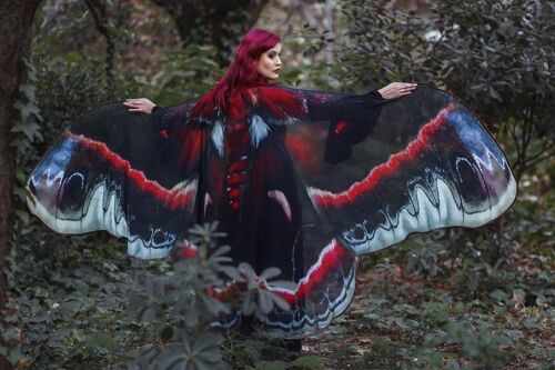 Moth wings butterfly cape fairy cloak red and black costume__