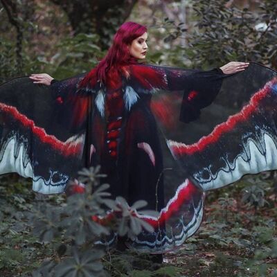 Costume da fata mantello da fata ali di falena farfalla mantello rosso e nero__