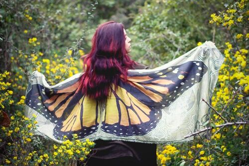 Butterfly scarf Orange Green wings fairy bohemian foulard__