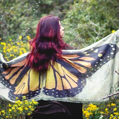 Butterfly scarf Orange Green wings fairy bohemian foulard__