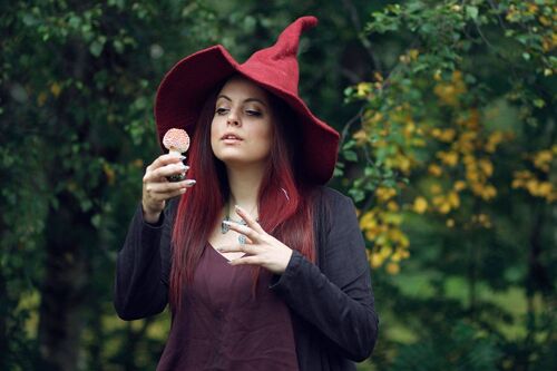 Red Witch hat wizard magic wool Felt witchy dark academia