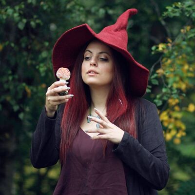 Sombrero de bruja roja mago lana magica Fieltro brujo oscuro academia