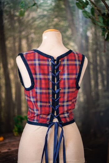 Corsage tartan rouge, gilet corset Outlander corset flocon de neige style cottagecore, Pirate régence Wench 2