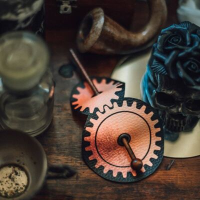 Steampunk Gears Hair Barrette Vegan Leather Gothic accessory__