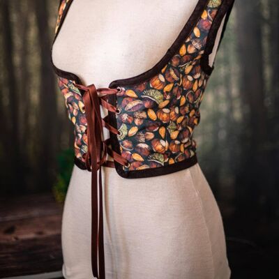 Hobbit bodice, Chestnuts Autumn Renaissance corset flowers cottagecore style corset vest, Wench regency steampunk