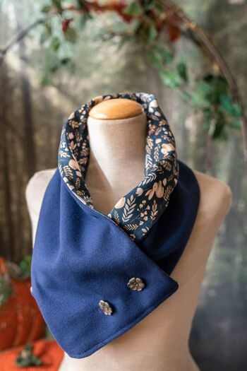 Echarpe lapins vintage Bleu Laine Vegan Boutons Cottagecore__ 2