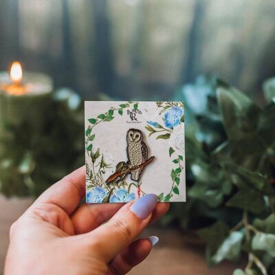 Smalto Pin Owl marrone cottagecore regalo bosco foresta__