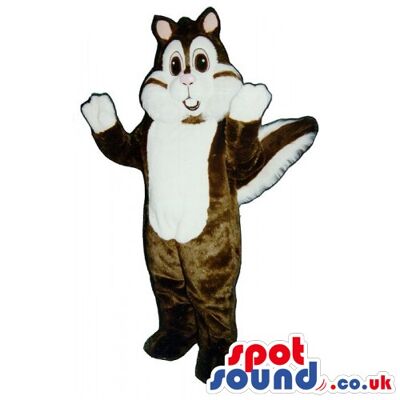 White rabbit spotsound Mascot Costume with bunny teeth and a open mouth