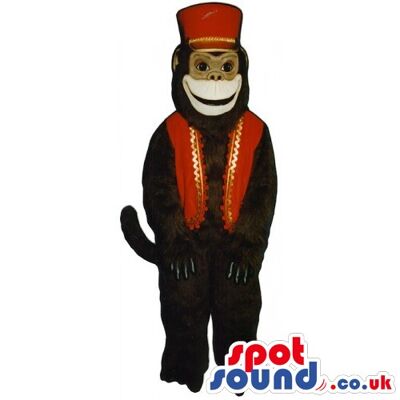 Rat spotsound Mascot Costume with blue jumper and red t-shirt and in a yellow cap .
