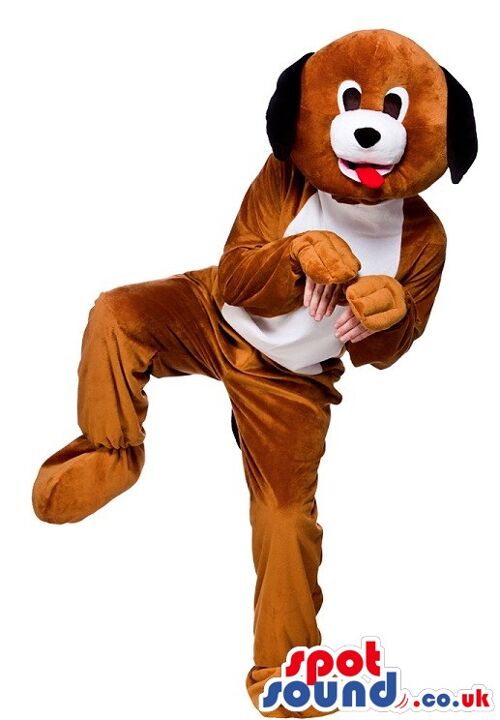Cute giant friendly teddy bear spotsound Mascot Costume with a white t-shirt .