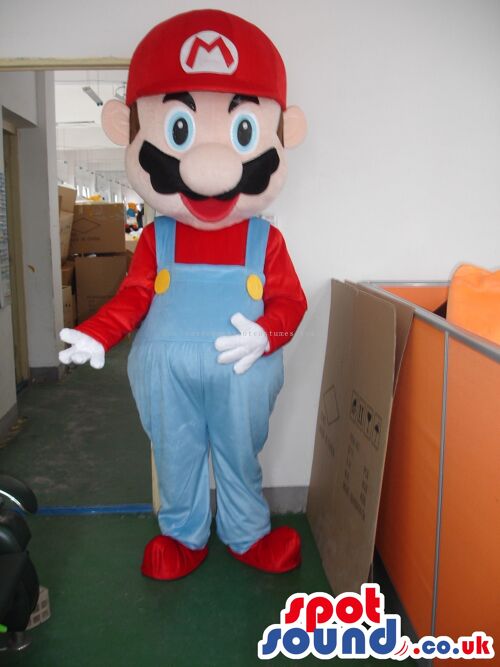 Two white and brown cat spotsound Mascot Costume with his hands in his waist .