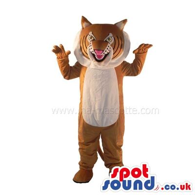 Happy brown colour teddy bear spotsound Mascot Costume with a yellow jumper .