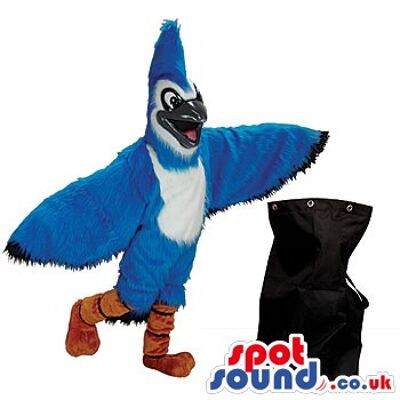 Colourful parrot spotsound Mascot Costume with yellow curved beak and beautiful feather .