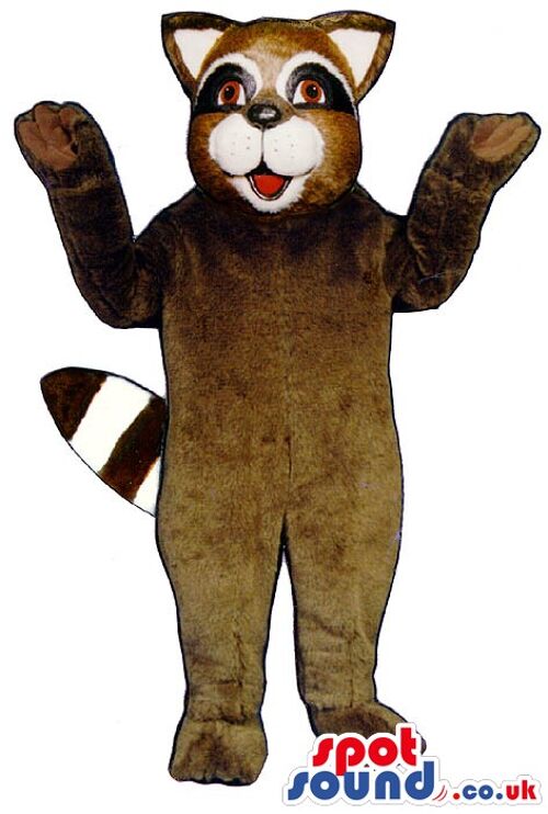 Brown bear spotsound Mascot Costume standing with his hands wide open .