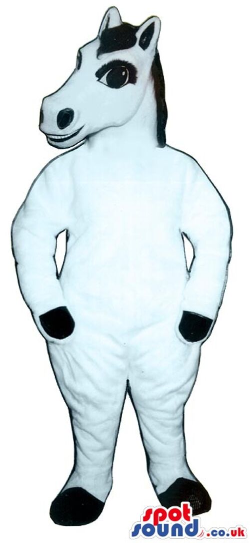 White Scooby doo dog spotsound Mascot Costume with bright blue and brown eyes .