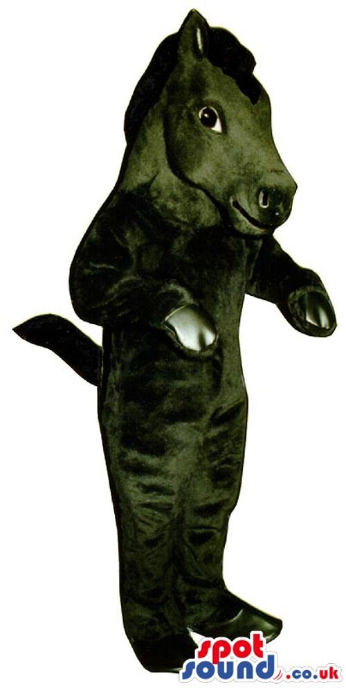 Gray rabbit spotsound Mascot Costume with bunny teeth and a open mouth .