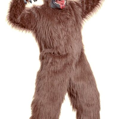 Standing bear spotsound Mascot Costume with white underbelly and smiling face .