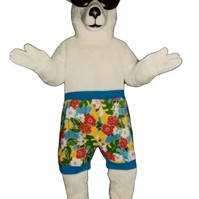 Standing Tiger spotsound Mascot Costume with white underbelly and black stripes .