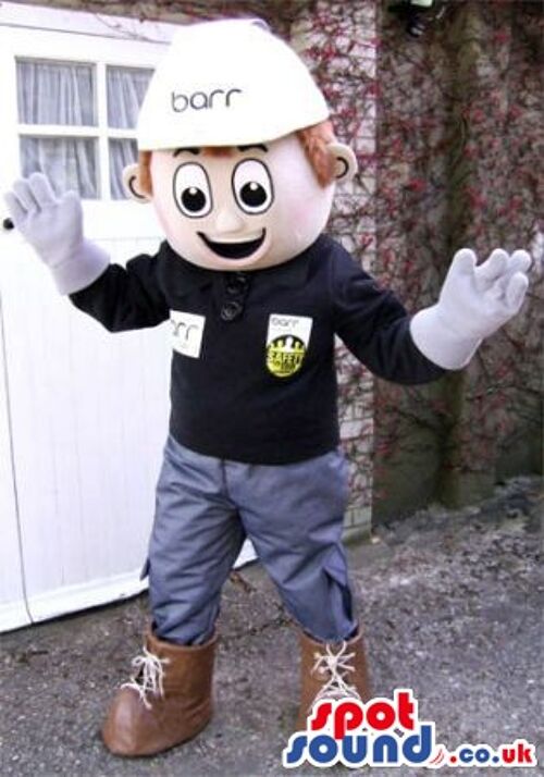 Brown bear spotsound Mascot Costume with white underbelly and black round nose .