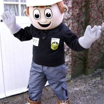 Brown bear spotsound Mascot Costume with white underbelly and black round nose .