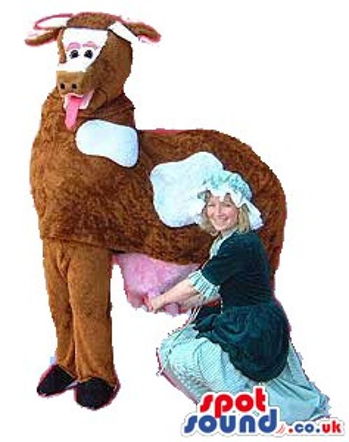 Bear spotsound Mascot Costume with blue jeans overall and squared T-shirt .