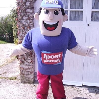 Grey badger spotsound Mascot Costume with white underbelly and black and white face .