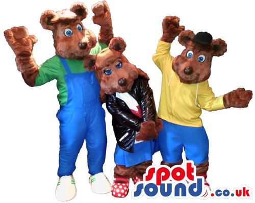 Brown soft bear spotsound Mascot Costume with white snout, paws and undebelly .