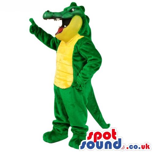Giant green dragon spotsound Mascot Costume with yellow hand,feet,wings and spines .
