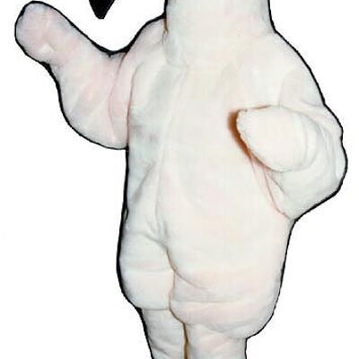 Happy bunny rabbit spotsound Mascot Costume with long white ears and belly .