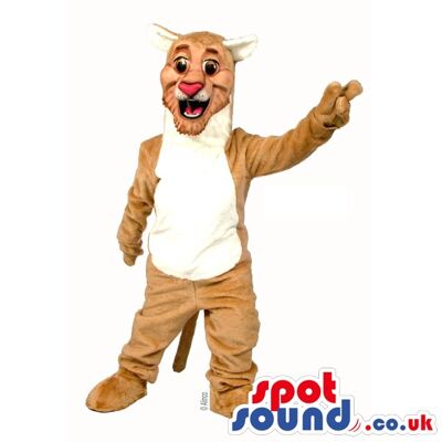 Menacing brown badger spotsound Mascot Costume with scary sharp white teeth .