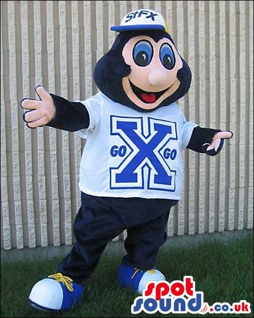 Cool looking donkey spotsound Mascot Costume wearing T-shirt and beige trousers .