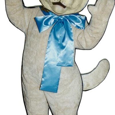 light blue cuddly rabbit with blue nose and wite underbelly .