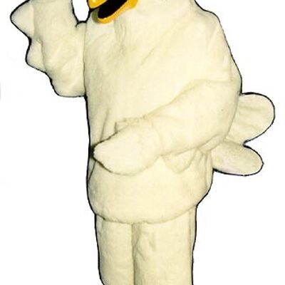 Overjoyed fennec spotsound Mascot Costume with big white teeth and large ears .