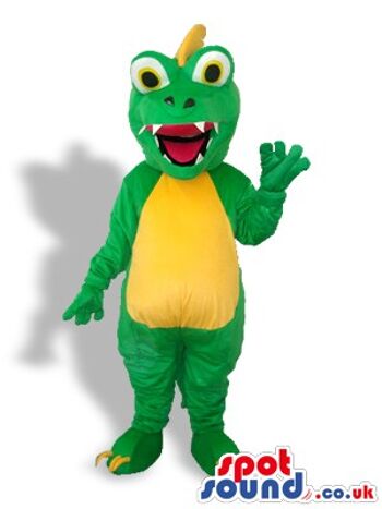 Costume de mascotte de tortue à l'allure amicale avec des yeux verts innocents.