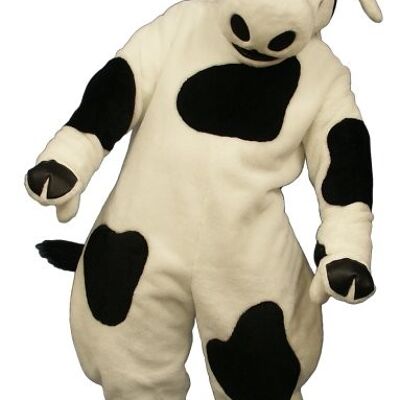 adult plush cow costume in black colour with attitude .