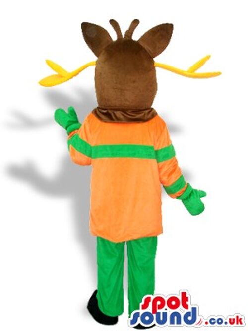 Elf spotsound Mascot Costume in green costume with red boots and hat .