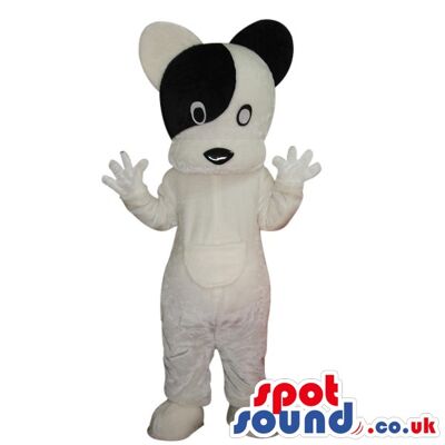 Dark and light brown beaver spotsound Mascot Costume with tail and white teeth .
