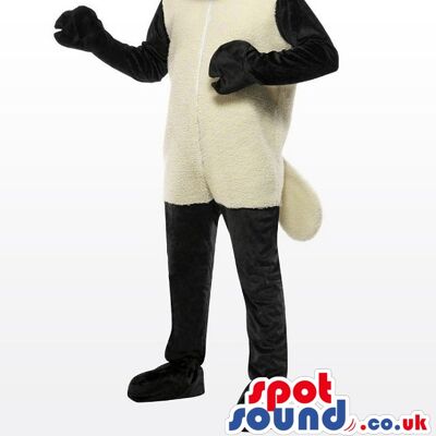 Standing tooth spotsound Mascot Costume with big white smile and bright blue eyes .