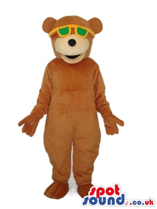 Lion spotsound Mascot Costume With Brown Hair Wearing A Blue T-Shirt .