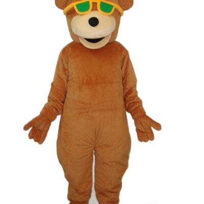 Lion spotsound Mascot Costume With Brown Hair Wearing A Blue T-Shirt .