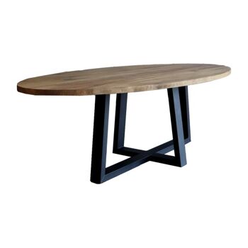 Table à manger Ovale Amande Chêne Marron 200x110cm U Pied Croisé 220x110cm 1