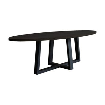 Table à manger Ovale Amande Chêne Noir 200x110cm U Pied Croisé 200x110cm 1