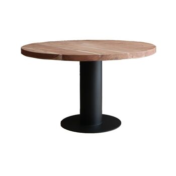 Table à manger Acacia Round Non traité 130 avec pied colonne 140 276 1