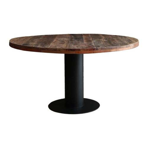 Eettafel Wagonhout rond 130cm met kolompoot 130